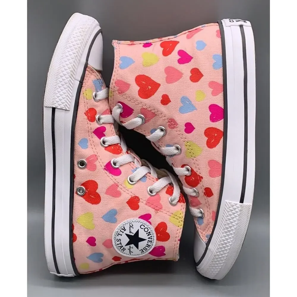 Converse Hearts Pink Chuck Taylor High Top School Shoes Girls 6 New Fast Ship